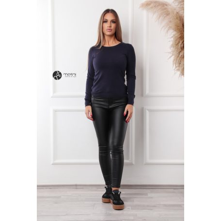Kerek nyakú basic kötött felső sötétkék