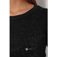 Kerek nyakú csillogó kötött felső fekete