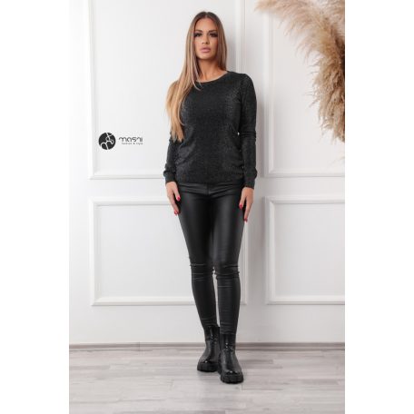 Kerek nyakú csillogó kötött felső fekete