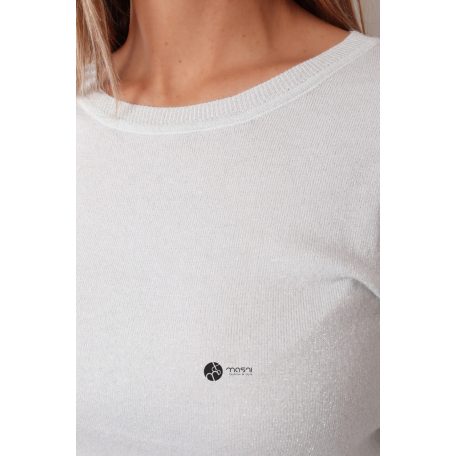 Kerek nyakú csillogó kötött felső fehér