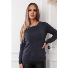 Kerek nyakú csillogó kötött felső sötétkék