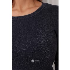 Kerek nyakú csillogó kötött felső sötétkék