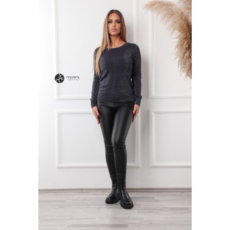 Kerek nyakú csillogó kötött felső sötétkék