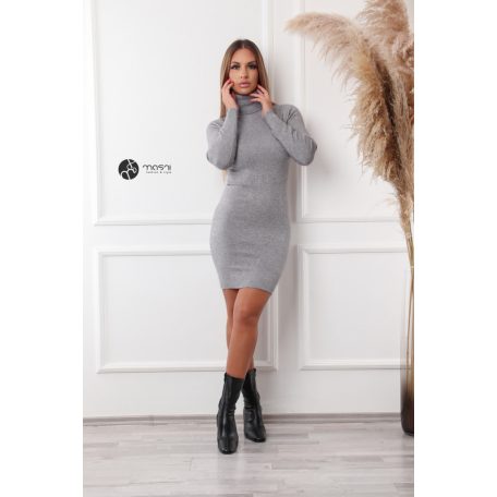 Garbós csillogó kötött ruha szürke