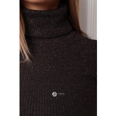 Garbós csillogó bordás ruha sötétbarna