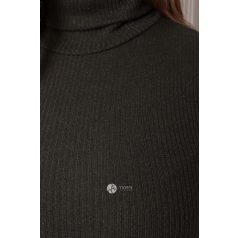 Garbós csillogó bordás ruha sötétzöld