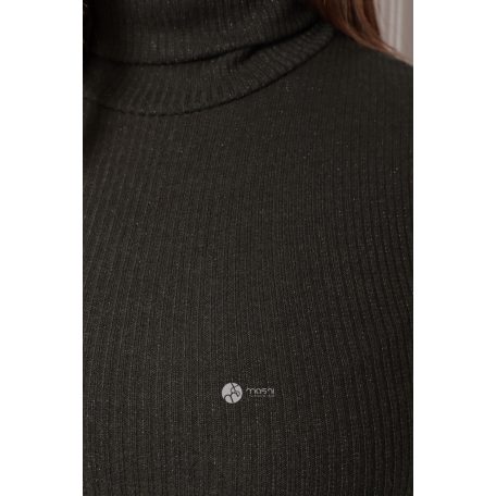 Garbós csillogó bordás ruha sötétzöld