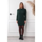 Félgarbós nyakú fonott mintás kötött ruha sötétzöld