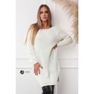 Csónak nyakú kétoldalt felvágott kötött tunika/ruha fehér