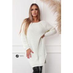   Csónak nyakú kétoldalt felvágott kötött tunika/ruha fehér