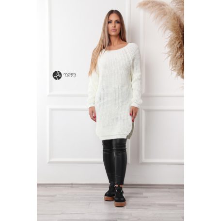 Csónak nyakú kétoldalt felvágott kötött tunika/ruha fehér
