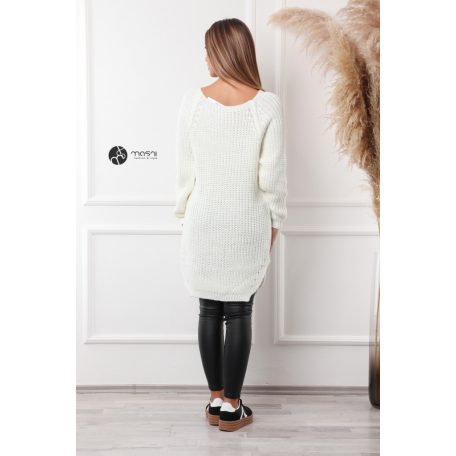 Csónak nyakú kétoldalt felvágott kötött tunika/ruha fehér