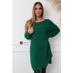   Csónak nyakú kétoldalt felvágott kötött tunika/ruha zöld