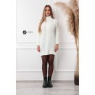 Garbós nyakú középen fonott mintás kötött ruha fehér