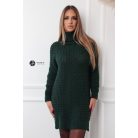 Garbós nyakú középen fonott mintás kötött ruha sötétzöld