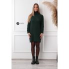 Garbós nyakú középen fonott mintás kötött ruha sötétzöld