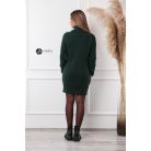 Garbós nyakú középen fonott mintás kötött ruha sötétzöld