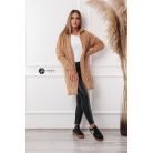 Kapucnis, fonott mintás hosszú kötött kardigán camel