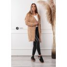 Kapucnis, fonott mintás hosszú kötött kardigán camel