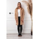 Kapucnis, fonott mintás hosszú kötött kardigán camel