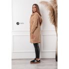 Kapucnis, fonott mintás hosszú kötött kardigán camel