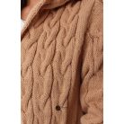 Kapucnis, fonott mintás hosszú kötött kardigán camel