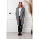 Kapucnis, fonott mintás hosszú kötött kardigán szürke