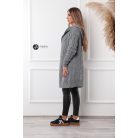 Kapucnis, fonott mintás hosszú kötött kardigán szürke