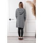 Kapucnis, fonott mintás hosszú kötött kardigán szürke
