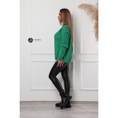 Kerek nyakú oversize kötött pulcsi zöld