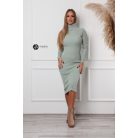 Garbós nyakú bordás anyagú ruha pisztácia zöld