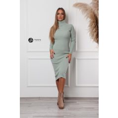 Garbós nyakú bordás anyagú ruha pisztácia zöld