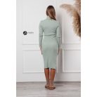 Garbós nyakú bordás anyagú ruha pisztácia zöld