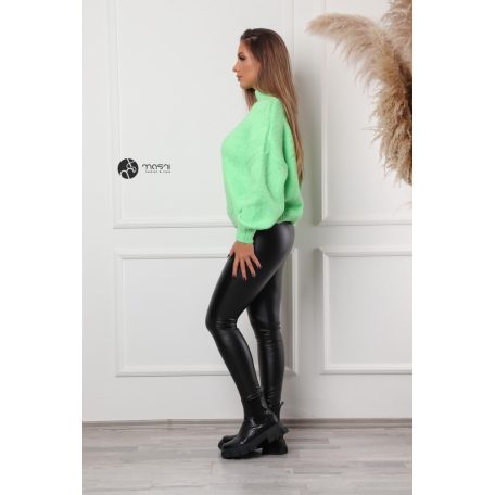 Félgarbós nyakú kötött pulcsi neon zöld