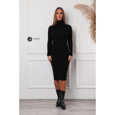 Garbós nyakú kötött ruha fekete