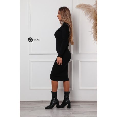 Garbós nyakú kötött ruha fekete