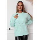 Magas nyakú fonott mintás kötött pulcsi menta