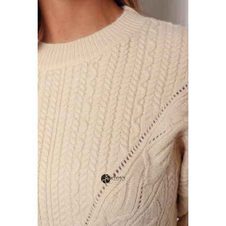 Magas nyakú fonott mintás kötött pulcsi bézs