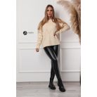 Magas nyakú fonott mintás kötött pulcsi bézs