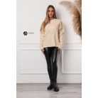 Magas nyakú fonott mintás kötött pulcsi bézs