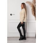 Magas nyakú fonott mintás kötött pulcsi bézs