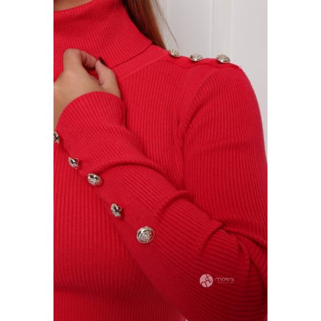 Arany gombos garbós nyakú kötött ruha málna