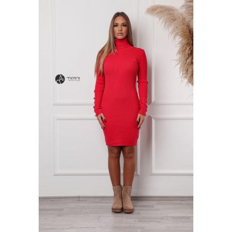 Arany gombos garbós nyakú kötött ruha málna