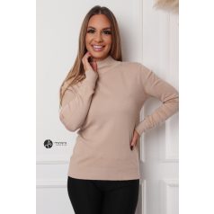 Félgarbós nyakú kötött basic felső bézs