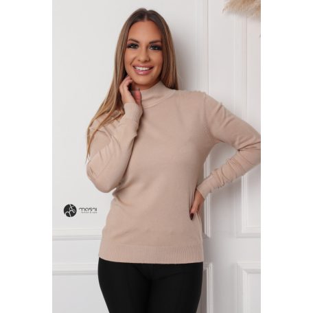 Félgarbós nyakú kötött basic felső bézs