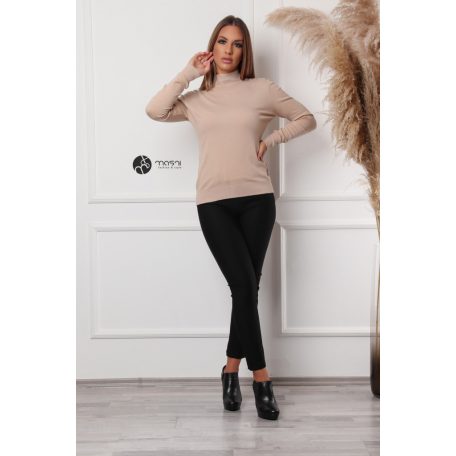 Félgarbós nyakú kötött basic felső bézs