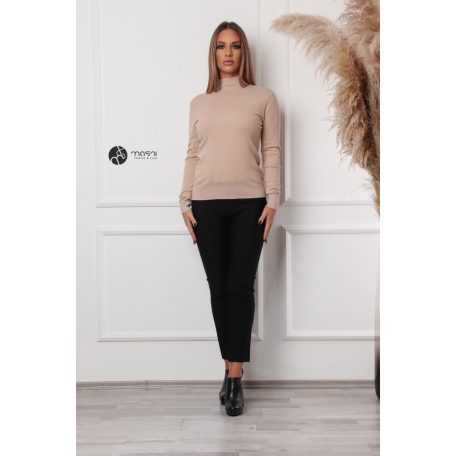 Félgarbós nyakú kötött basic felső bézs