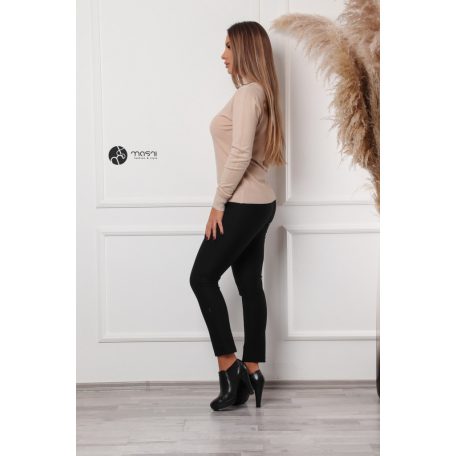 Félgarbós nyakú kötött basic felső bézs