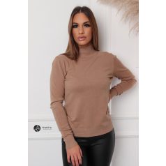 Félgarbós nyakú kötött basic felső camel