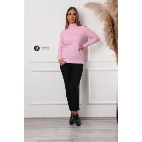 Félgarbós nyakú kötött basic felső rózsaszín